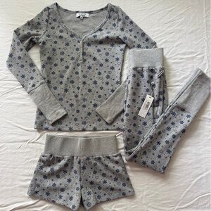 Frankie's Bikinis Gray and Blue Pajama Set with snowflake Pattern